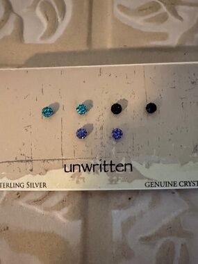 Unwritten Sterling Silver Genuine Crystal Stud Earring Set